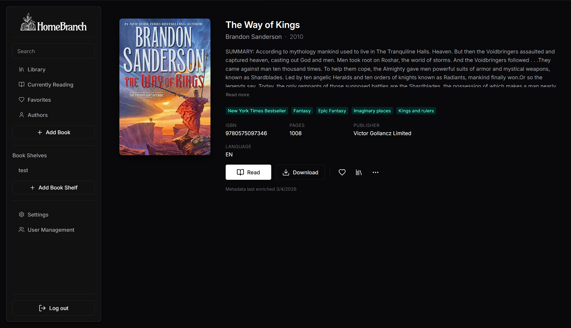 HomeBranch book details view